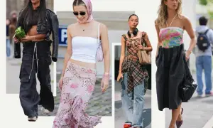 Moda 2000: skórzana kurtka, kwiecista spódnica, krata i kolorowy top. Powrót do stylu Y2K!