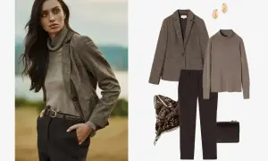 Elegancka stylizacja: jak nosić golf damski z marynarką, spodniami i akcesoriami.