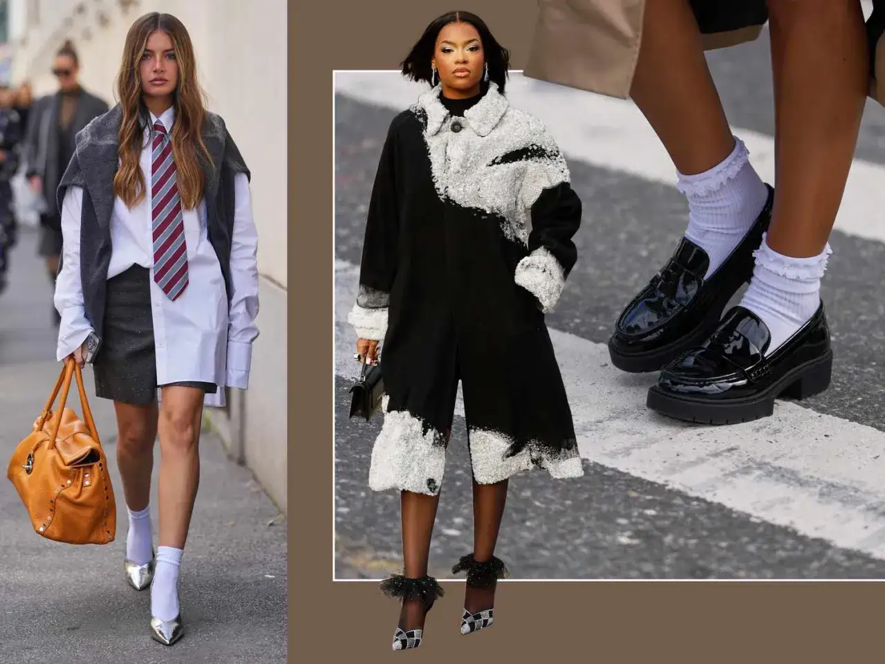 widoczne skarpetki stylizacje mokasyny sneakersy obcasy